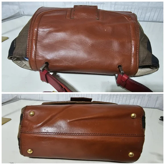 Fendi Silvana Bag Leather with Pequin Striped Canvas Brown - Picture 6 of 12